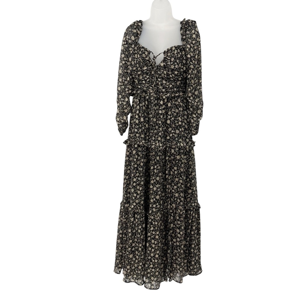 ASTR the Label Lovestruck Floral Maxi Dress Black Tan Slit Ruffle Boho Medium - Picture 8 of 15